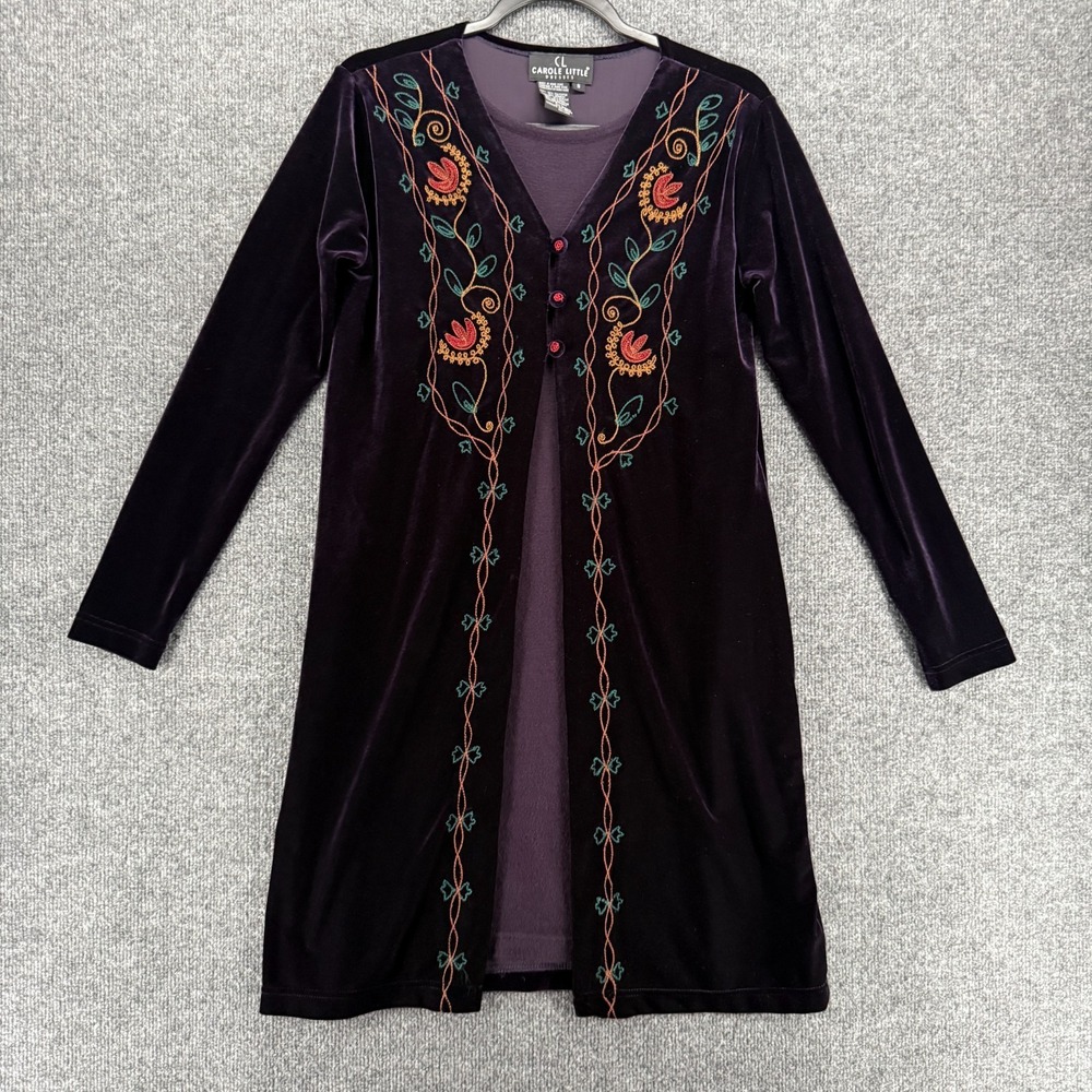 Vintage Carole Little Dress Womens S Purple Velvet Embroidered Kaftan Boho Goth - Picture 1 of 7